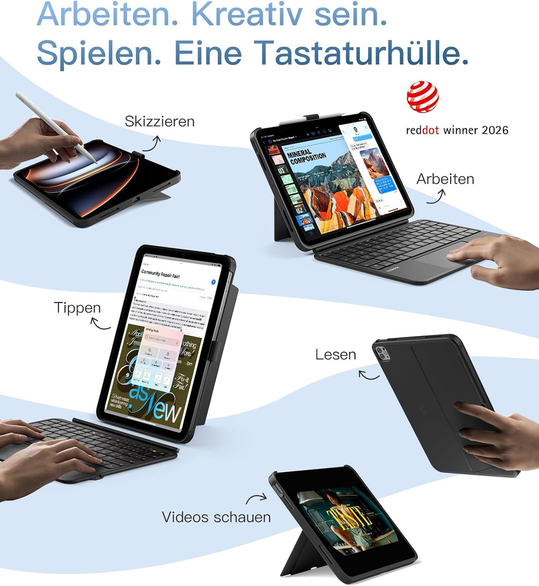 Inateck Hülle mit Tastatur für iPad Air 11 Zoll(2025/2024),Air 5/4,für iPad Pro 11 Zoll, 5,1" Vollfl