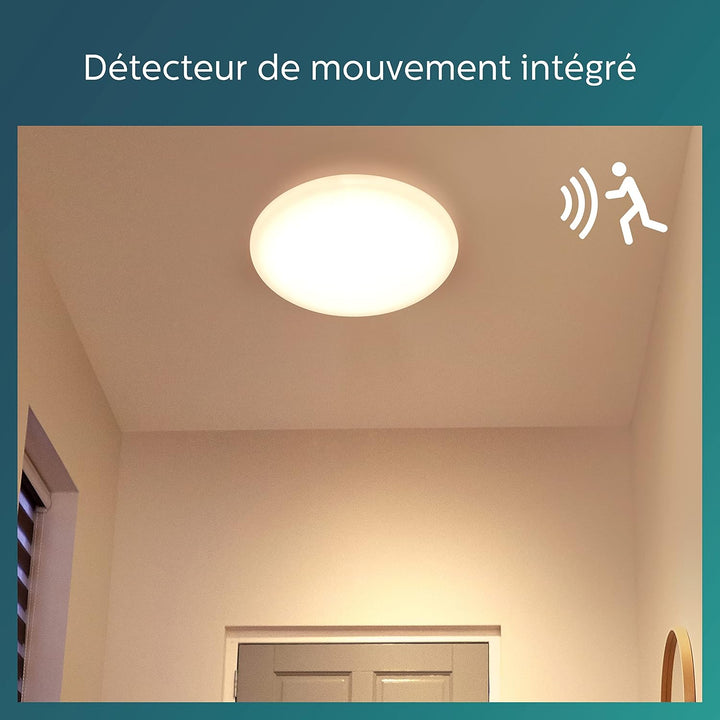 Philips LED Shan Deckenleuchte mit integriertem Bewegungssensor, 12W, Weiss warmweisses Licht (2700K
