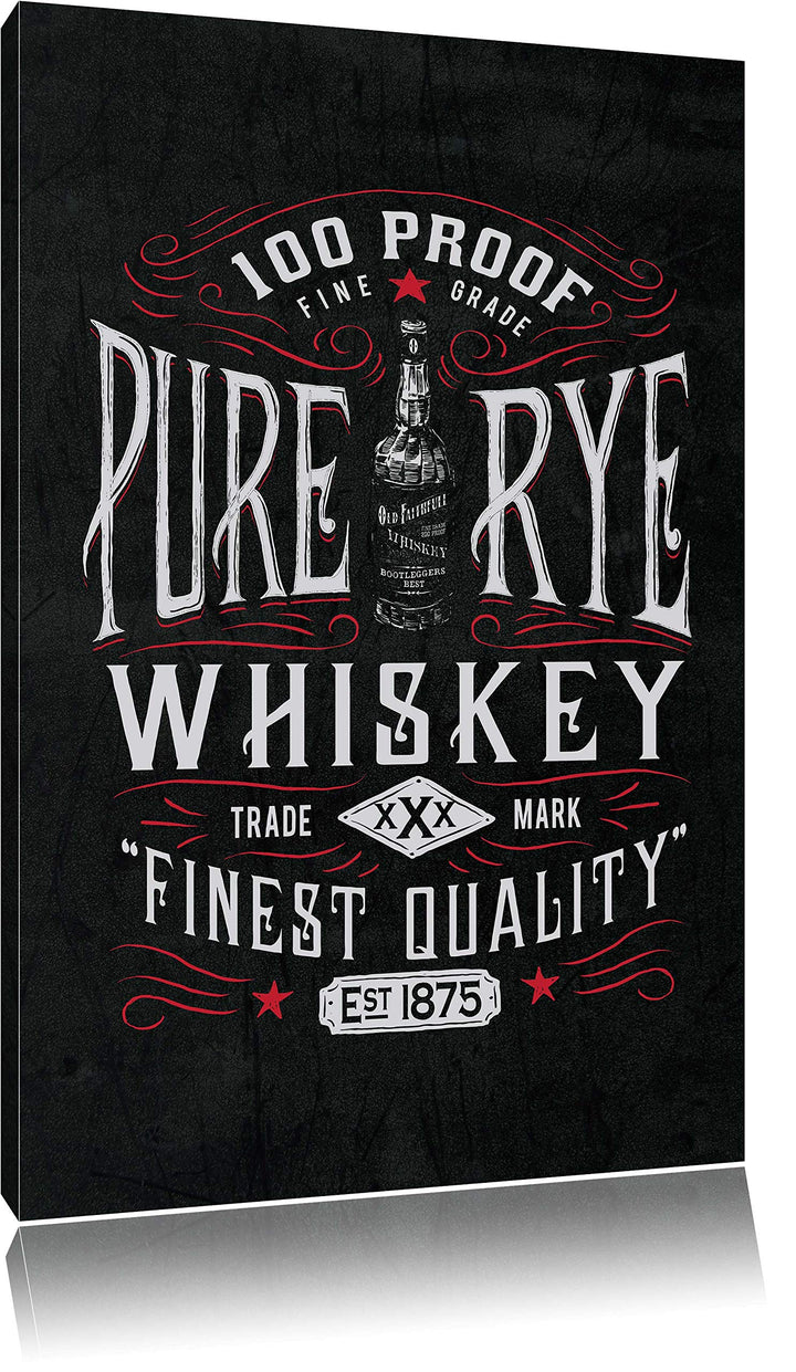 Pixxprint Whiskey Etikett „Pure rye“ als Leinwandbild/Grösse: 100x70 cm/Wandbild/Kunstdruck/fertig b
