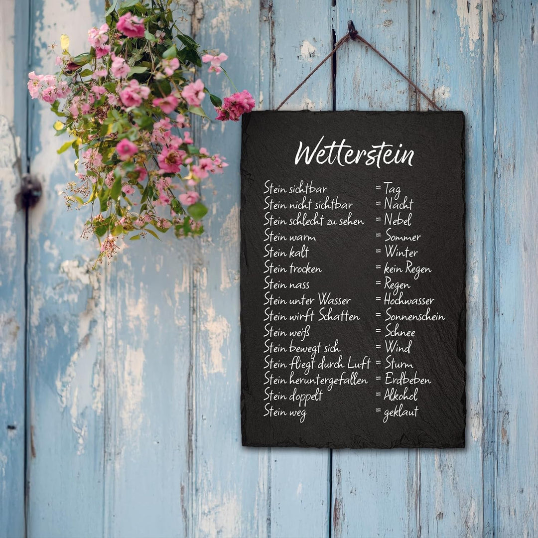 Finest Folia Wetterstein Wetterstation 20x30cm Schieferplatte für Garten Balkon Deko Schiefertafel T