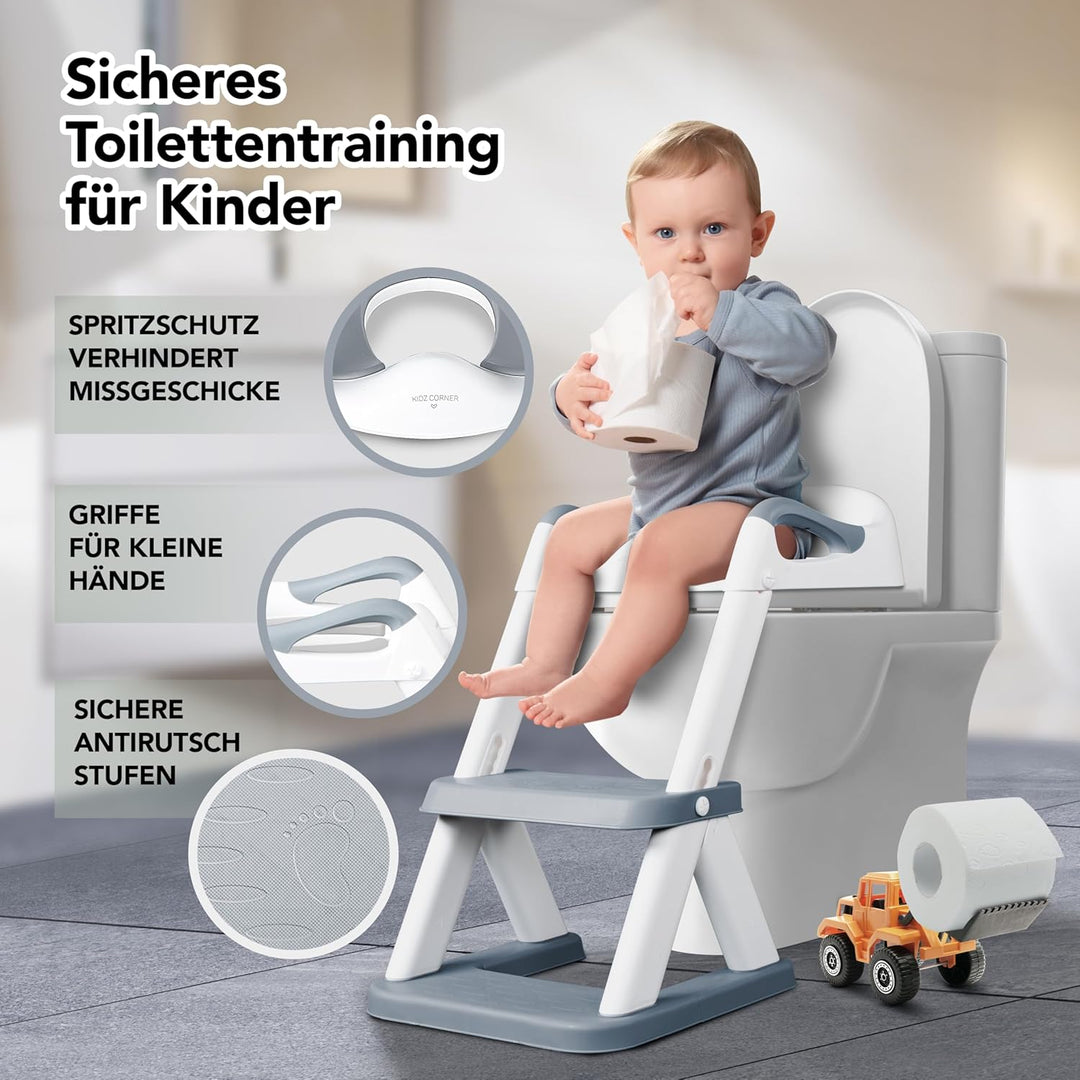 KidzCorner Kinder Toilettensitz mit Treppe, höhenverstellbare Toilettenleiter klappbar auch als Trit