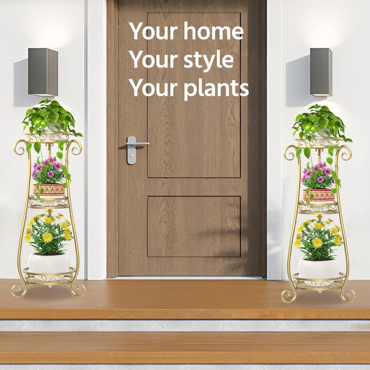 3 Stufiger Hoher Metallpflanzenstand Indoor Outdoor Clearance, 35 Zoll Rostfreier Eisen-Blumentopf H