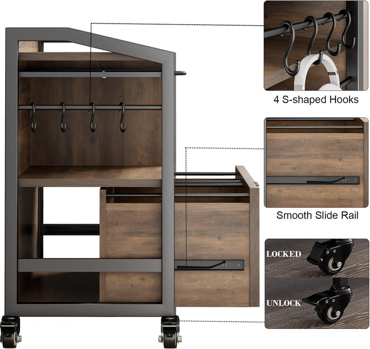 HSH Rollcontainer Mit Schublade Mobiler Aktenschrank Aus Holz Metall für DIN A4 Letter FormatGrösse