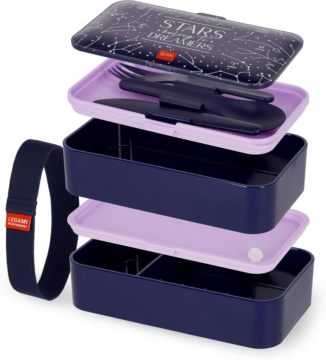 Legami - Lunchbox mit 3 Besteckn, Stars, Lunchbox, Fassungsvermögen 1200 ml, auslaufsicher, mikrowel