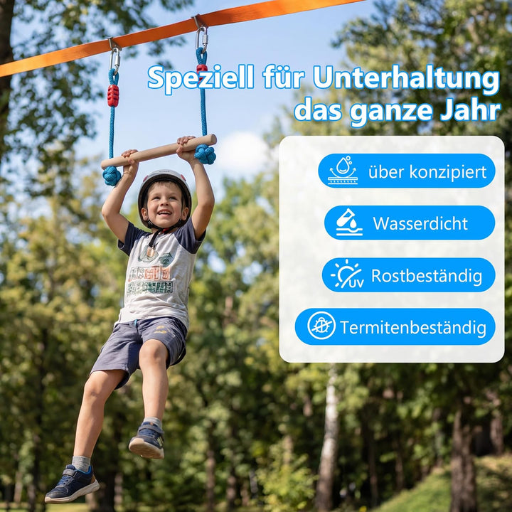 Ninja Warrior Slackline Set für Kinder, Ninja Line Kinder, Slackline 15M Hindernisse Set, Turnringe