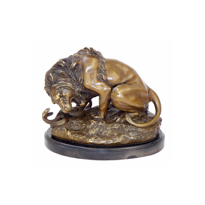 Kunst & Ambiente - Antoine-Louis Barye - Lion and Serpent - Löwe mit Schlange - signiert - Skulptur