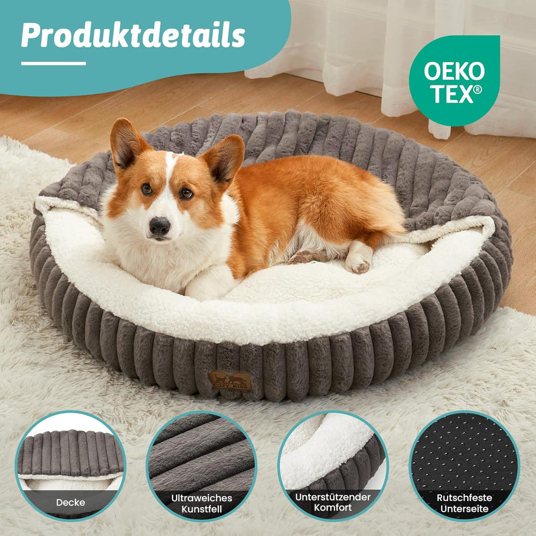 Winter-Katzenbett mit Decke, Flauschig Donut-Hundebetten für mittelgrosse Hunde, Warme Anti-Angst-Ka