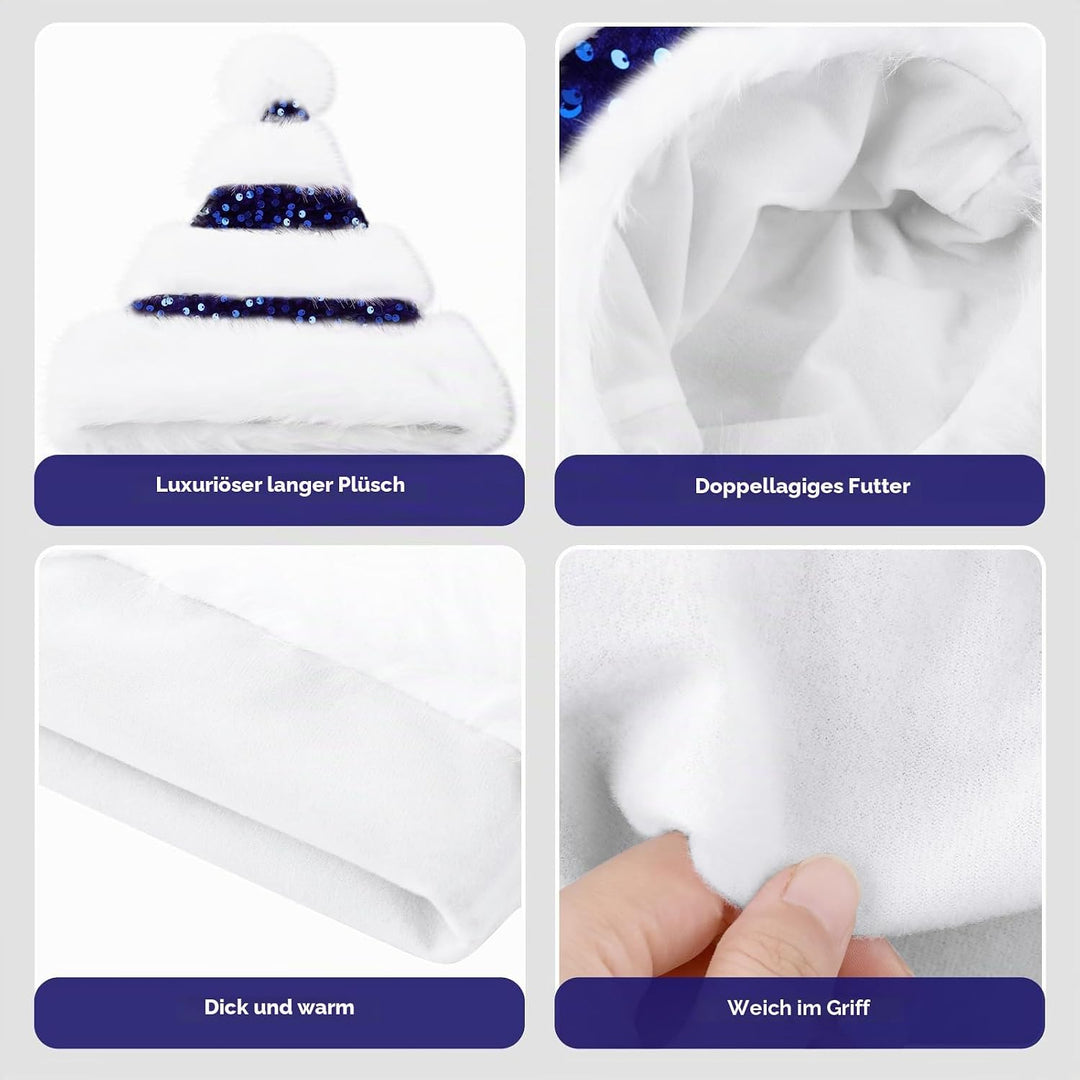 Weihnachtsmütze für Erwachsene, Plüsche Nikolausmütze für Damen und Herren, Warm and Dicker Weihnach