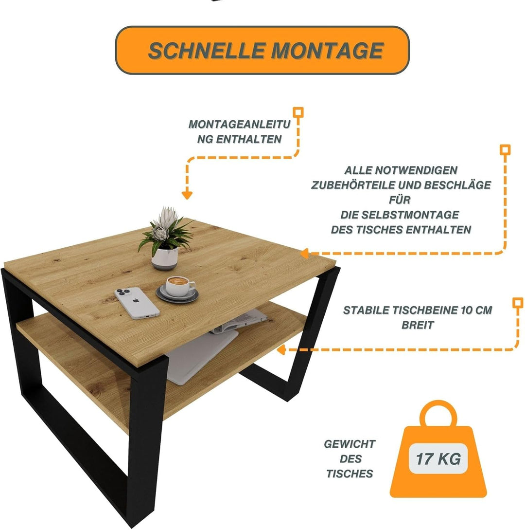CraftPAK Wohnzimmer Tisch für Couch aus hochwertigem Holzwerkstoff, Stabiler & moderner Couchtisch m