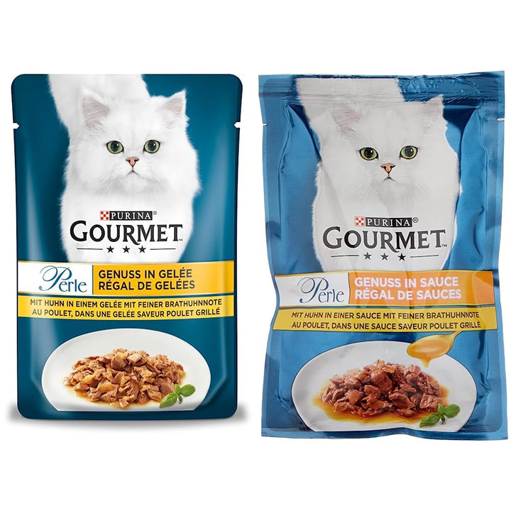 PURINA Gourmet Perle Genuss in Gelee Katzenfutter nass mit Huhn &amp; feiner Brathuhnnote 26er Pack (26