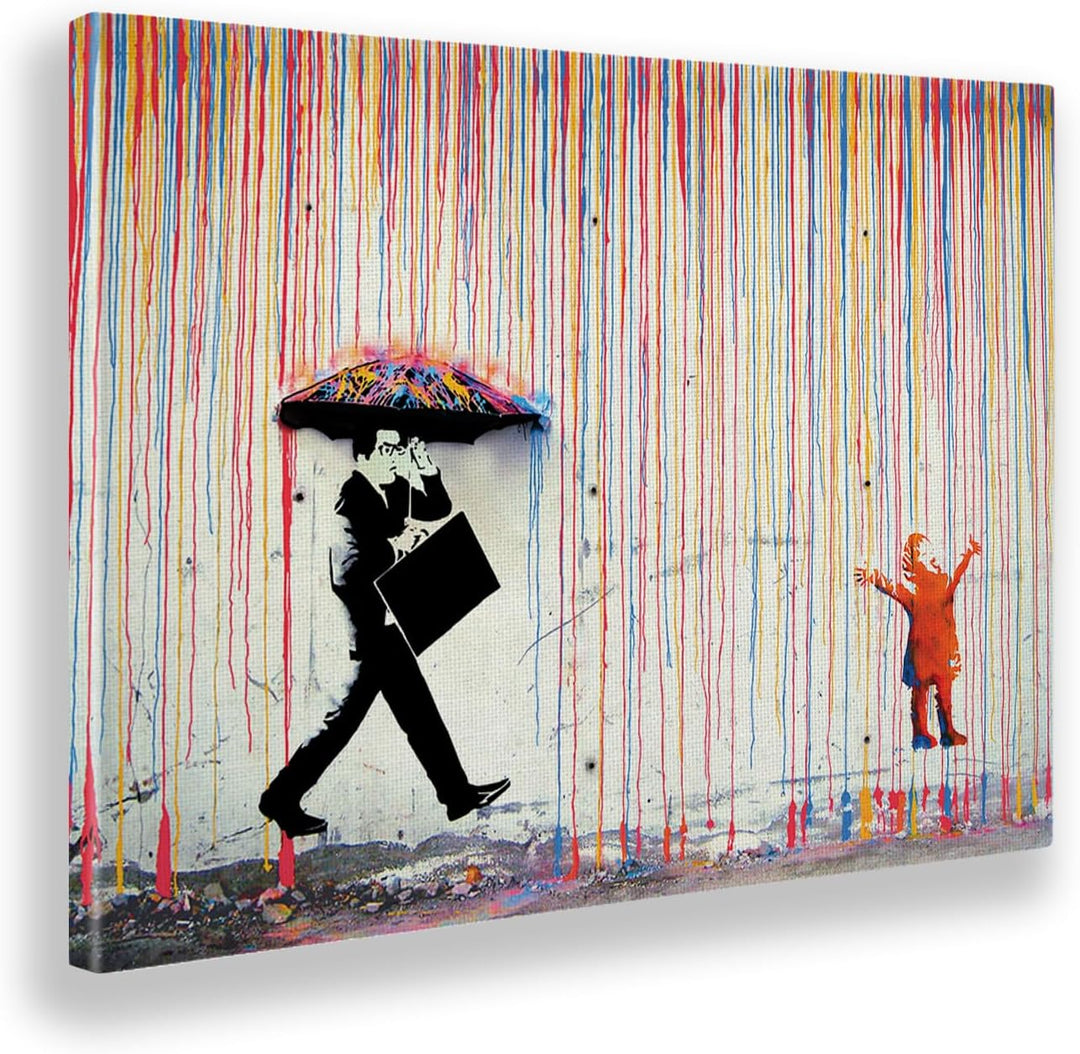 Giallobus - Gemälde - Banksy - Regen der Farben - Leinwand mit Standardrahmen - 50x70 - Bereit zum A