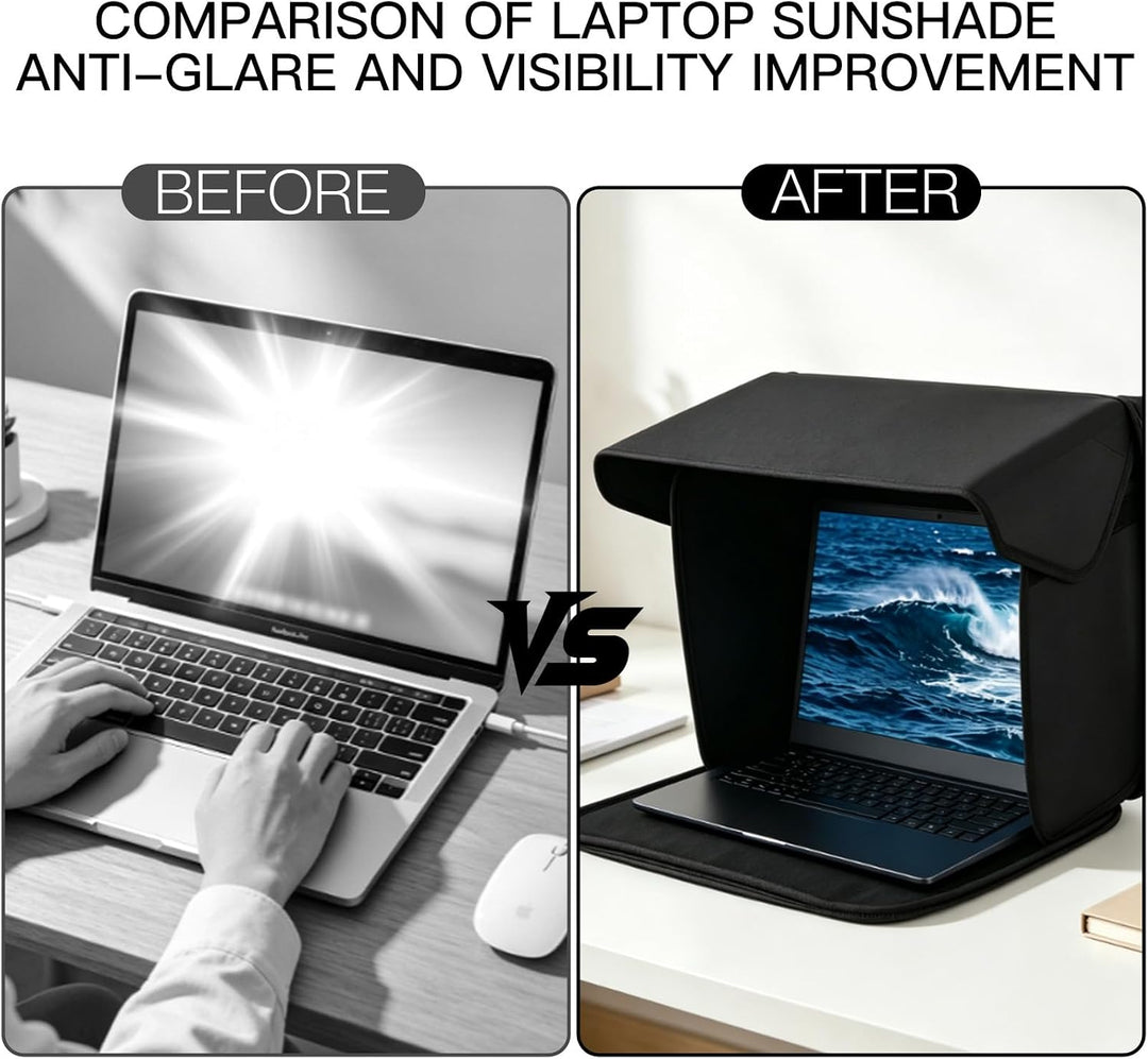 Laptop Sonnenschutz 14″ - Tragbare Bildschirm Sonnenblende &amp; 2-in-1 Laptoptasche - Effektiver Blend-