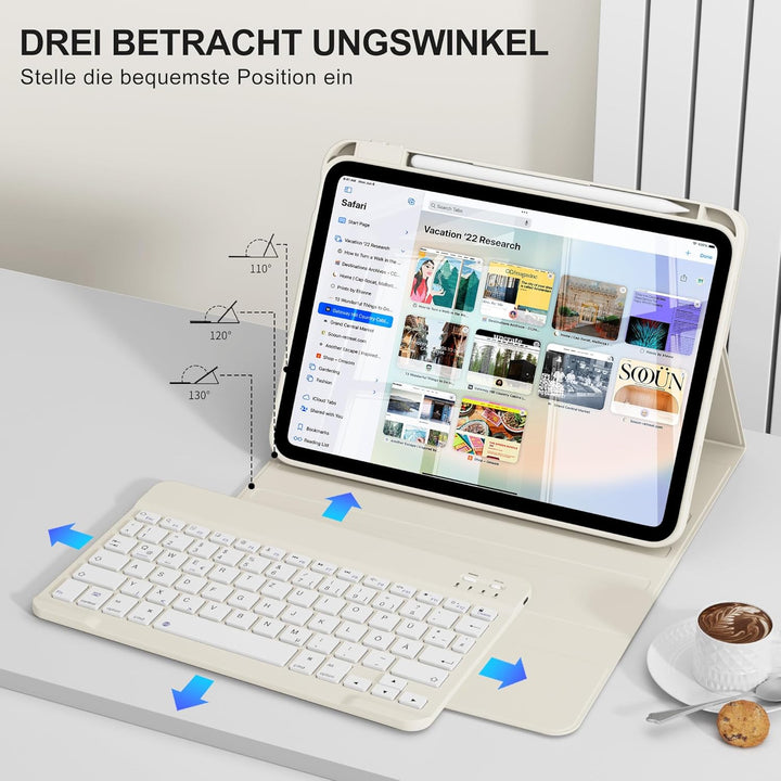Hülle mit Tastatur für iPad A16 11/10 Generation (2025/2022, 11/10.9 Zoll) - QWERTZ Deutsches Layout