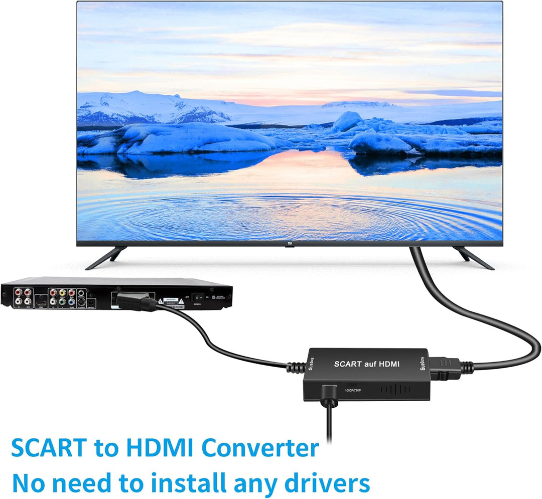 uhddadi Konverter, Scart auf HDMI Adapter Video Audio Wandler HD 1080P mit HDMI Kabel, für HDTV STB