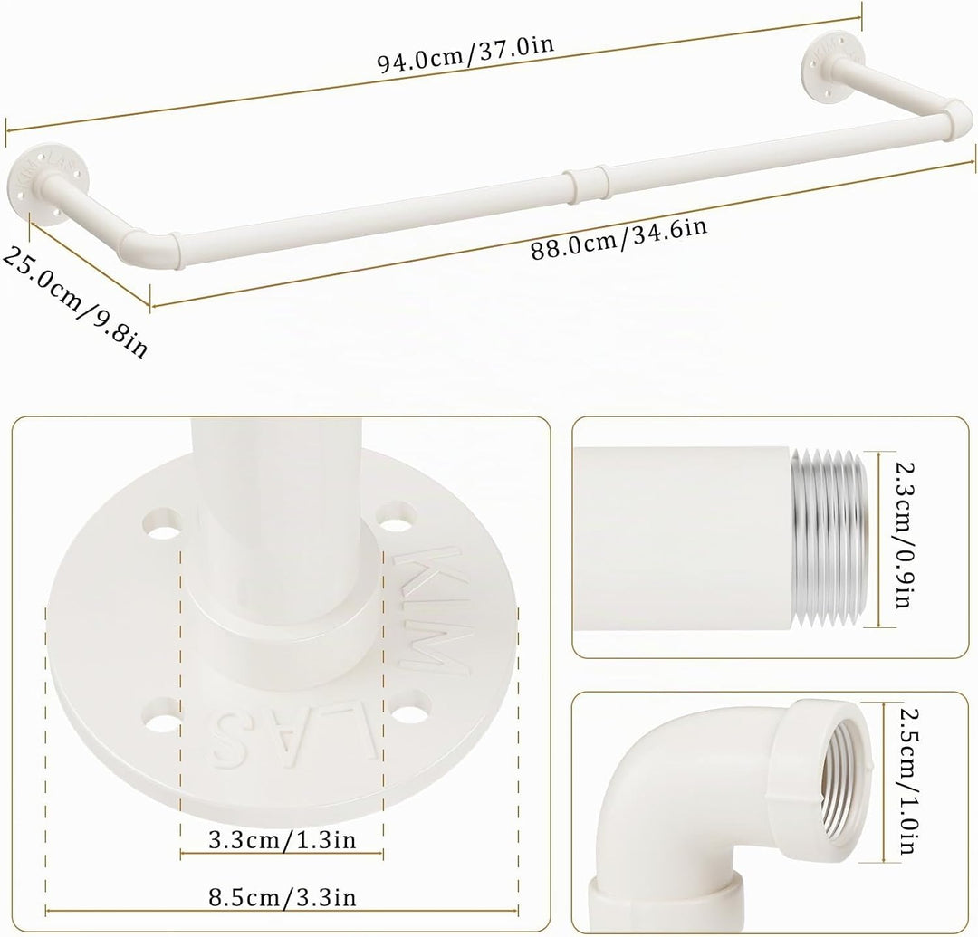 Yawinhe Kleiderstangen für die Wand, 94cm industrieller Rohr-Kleiderständer zur Wandmontage, Platzsp