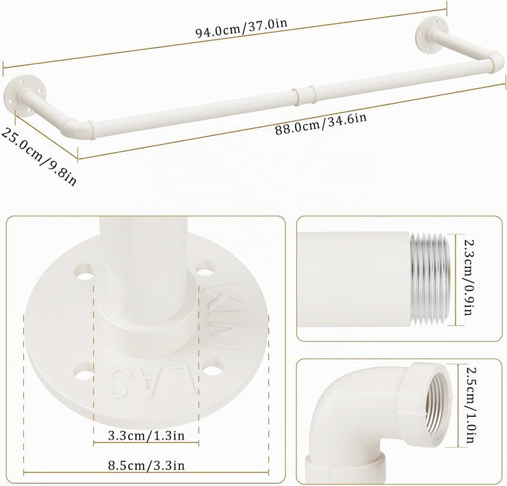 Yawinhe Kleiderstangen für die Wand, 94cm industrieller Rohr-Kleiderständer zur Wandmontage, Platzsp