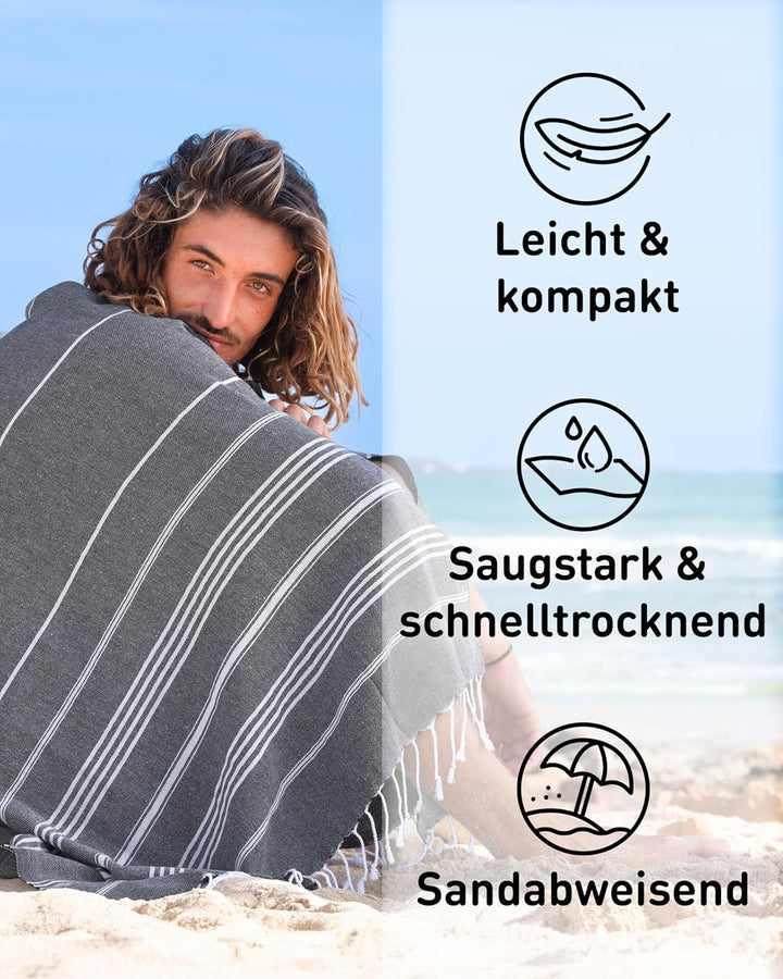 Fit-Flip Hamamtuch aus 100% Baumwolle – saugfähig und schnelltrocknend – türkisches Saunatuch, Stran