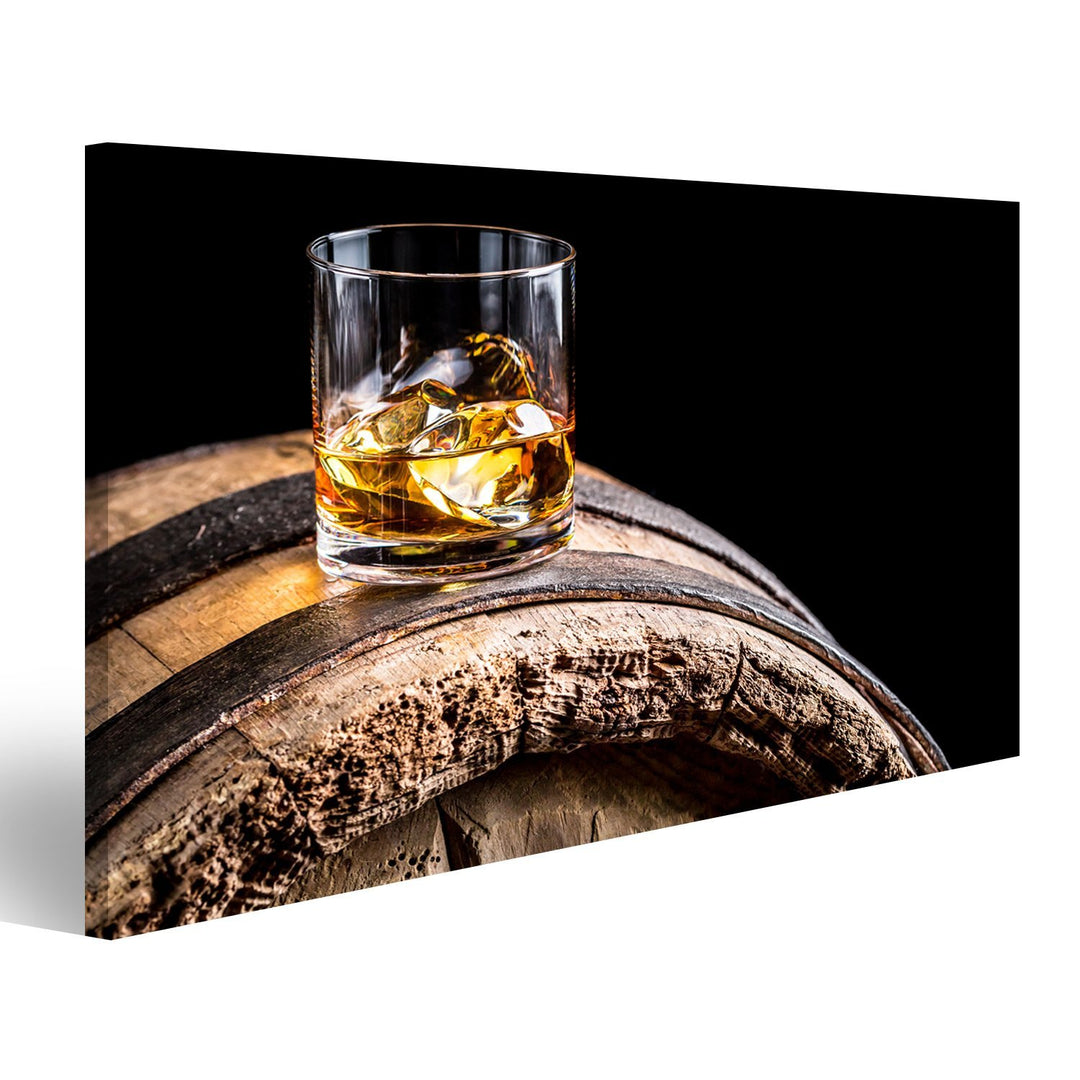 islandburner Bild auf Leinwand Glas Whisky Mit Eis Auf Alten Holzfass Bilder Wandbilder Poster, 80L