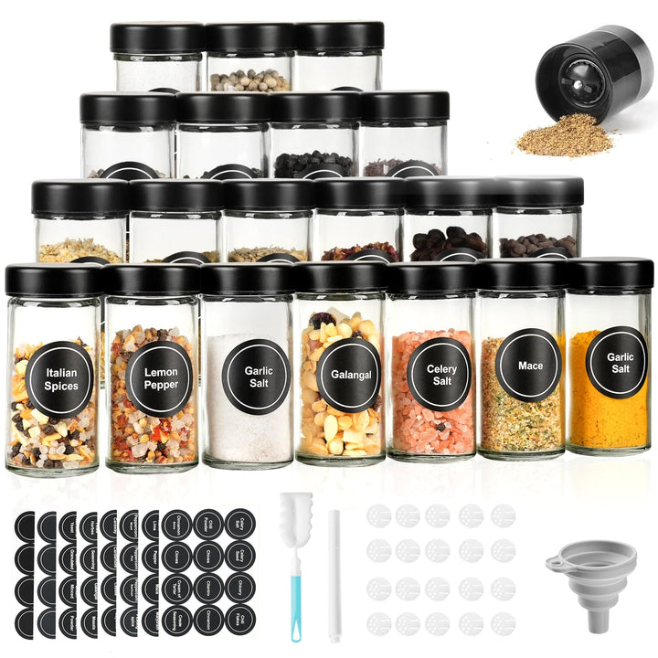 FRIBERG Gewürzgläser mit Streueinsatz [20x 120ml],Gewürzgläser Rund Set mit Edelstahl Deckel,mit 1 g