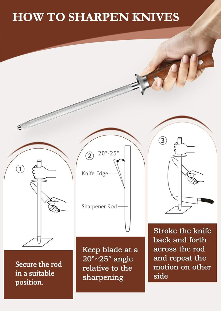 HEZHEN Wetzstab aus Hartstahl，Hochwertiger Messerschärfen, Wetzstab für Küchenmesser, Honingstab mit