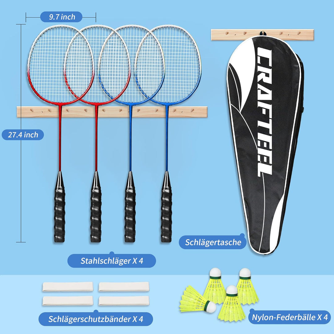 Federball Set, Badminton Set 2 oder 4 Schläger Badmintonschläger 2 oder 4 Federbälle und Tragetasche