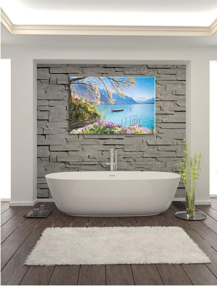 Pixxprint Genfer See im Sonnenschein als Leinwandbild/Grösse: 100x70 cm/Wandbild/Kunstdruck/fertig b