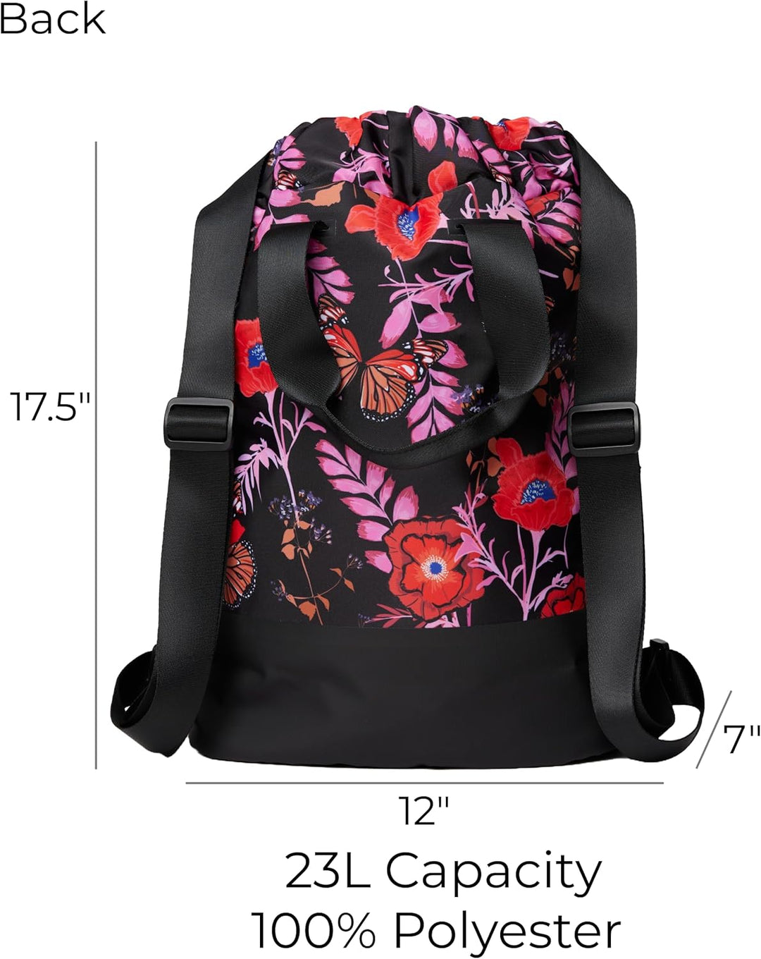 Vooray Flex Cinch Backpack - 23L Rucksack mit Kordelzug, Black Poppy