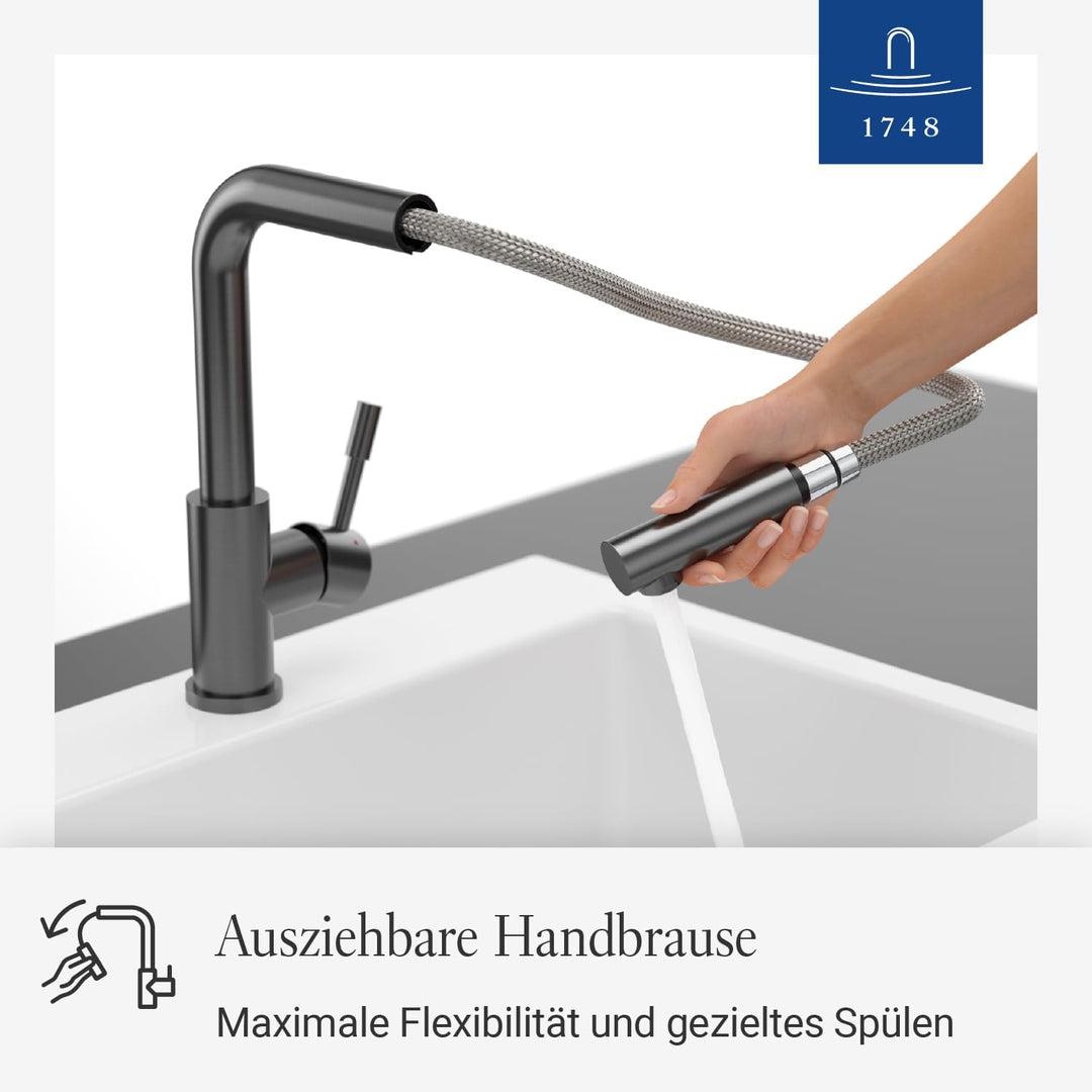Villeroy & Boch Steel Shower | Hochdruck | Einhand-Küchenarmatur mit herausziehbarer Handbrause | An