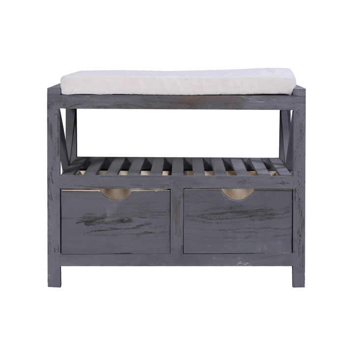 Rebecca Mobili Flurbank mit 2 Schubladen 1 Ablage, Sitzbank mit Stauraum, in Grau, Vintage Shabby Ch