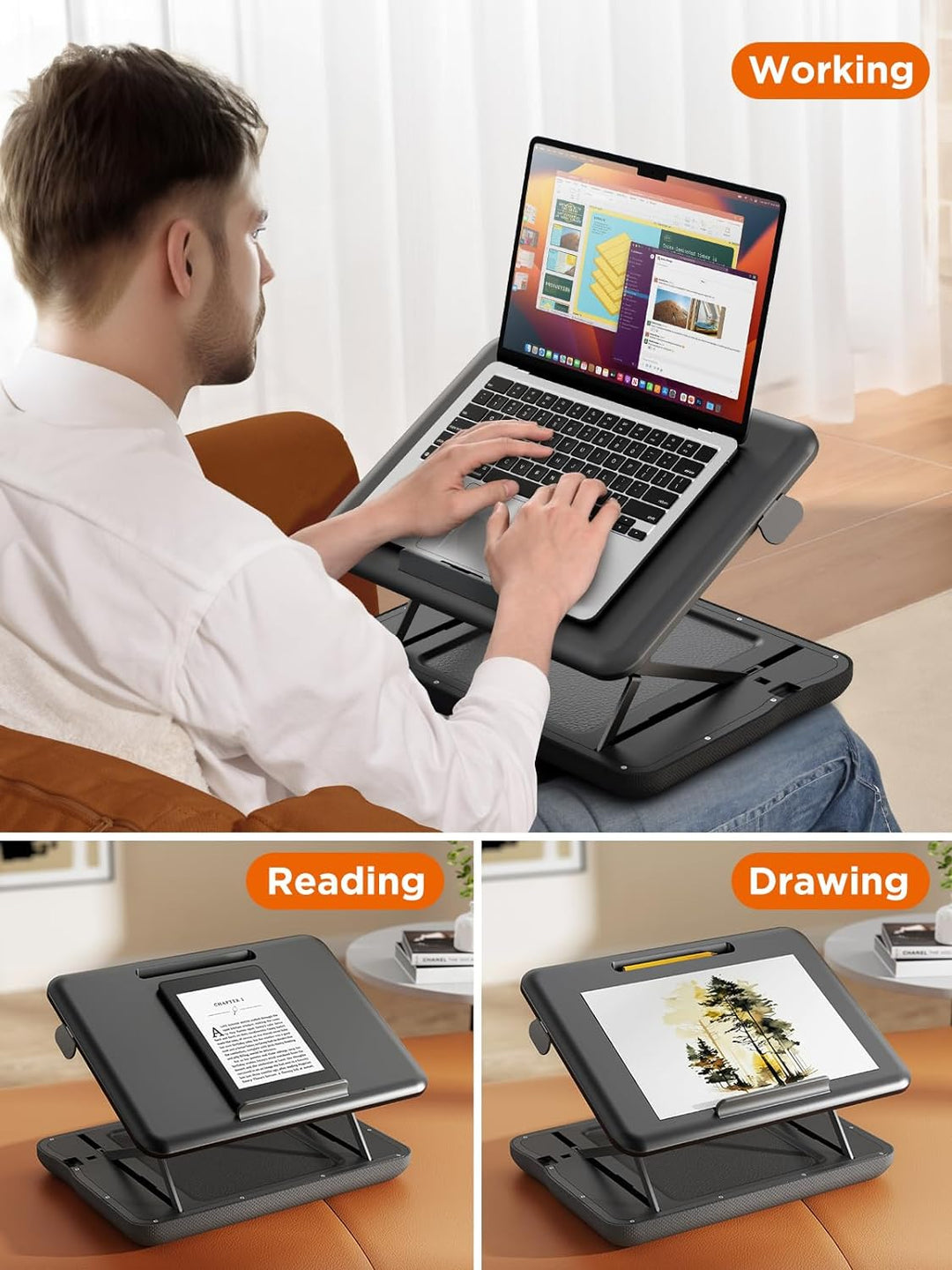 Laptopunterlage mit Höhenverstellbar, SAIJI laptopkissen für Laptop bis 17 Zoll, Tablet und Telefon,