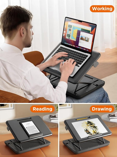 Laptopunterlage mit Höhenverstellbar, SAIJI laptopkissen für Laptop bis 17 Zoll, Tablet und Telefon,