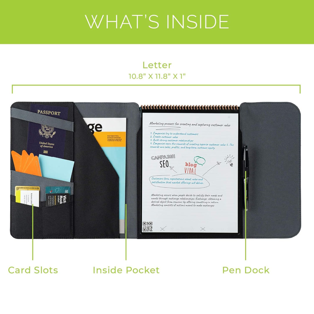 Rocketbook Flip Capsule Folio Cover – 100% recycelbare Hülle mit Stifthalter, Magnetverschluss und I