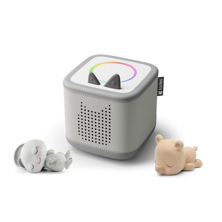tonies Toniebox 2 Bundle Incl. 2 Schlummerbande Schlummerbär und Hase, Mondgrau, Audioplayer für Hör