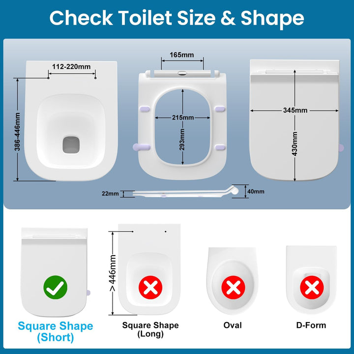 Toilettendeckel mit Absenkautomatik Eckig Form, Slim Klodeckel Duroplast, WC-Sitz mit Schnellverschl