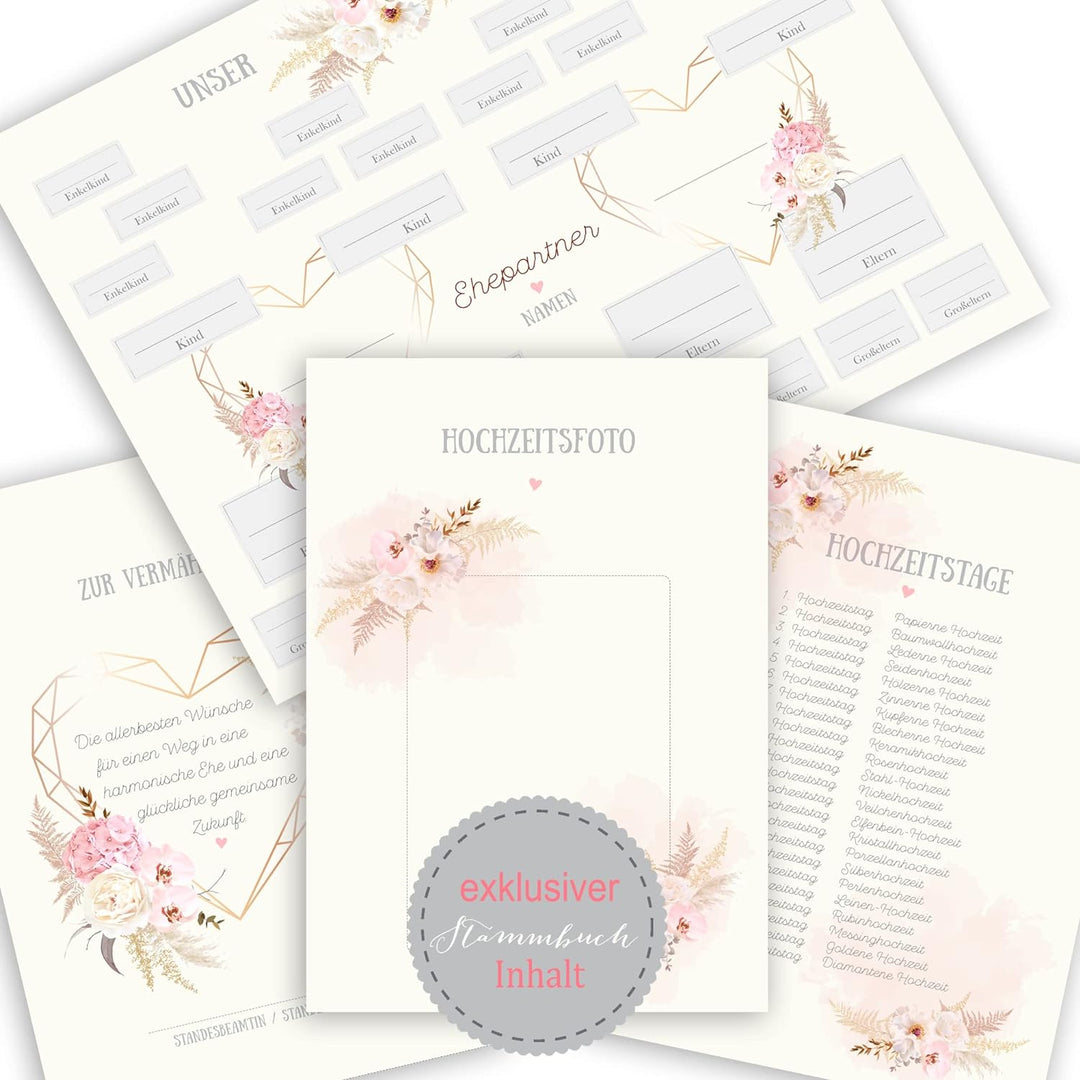 Stammbuch der Familie personalisiert Love Story rosa A5 ca. 18 x 23 cm Familienstammbuch Stammbücher