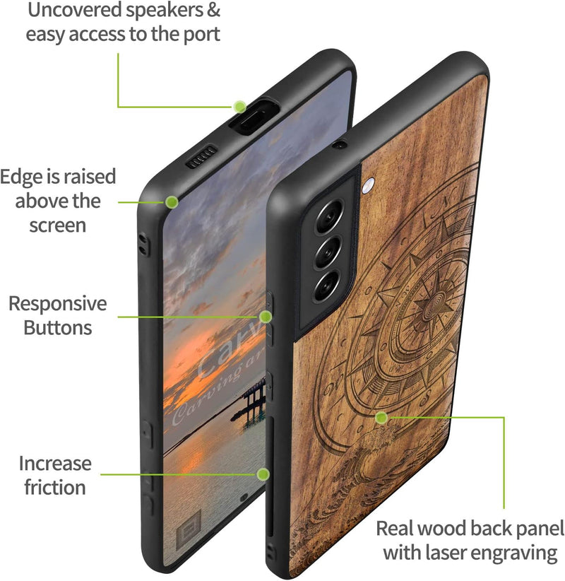 Carveit Holz HandyHolz Handyhülle für Galaxy S22 Plus Cover [Einzigartiges Design Case] Stossstange