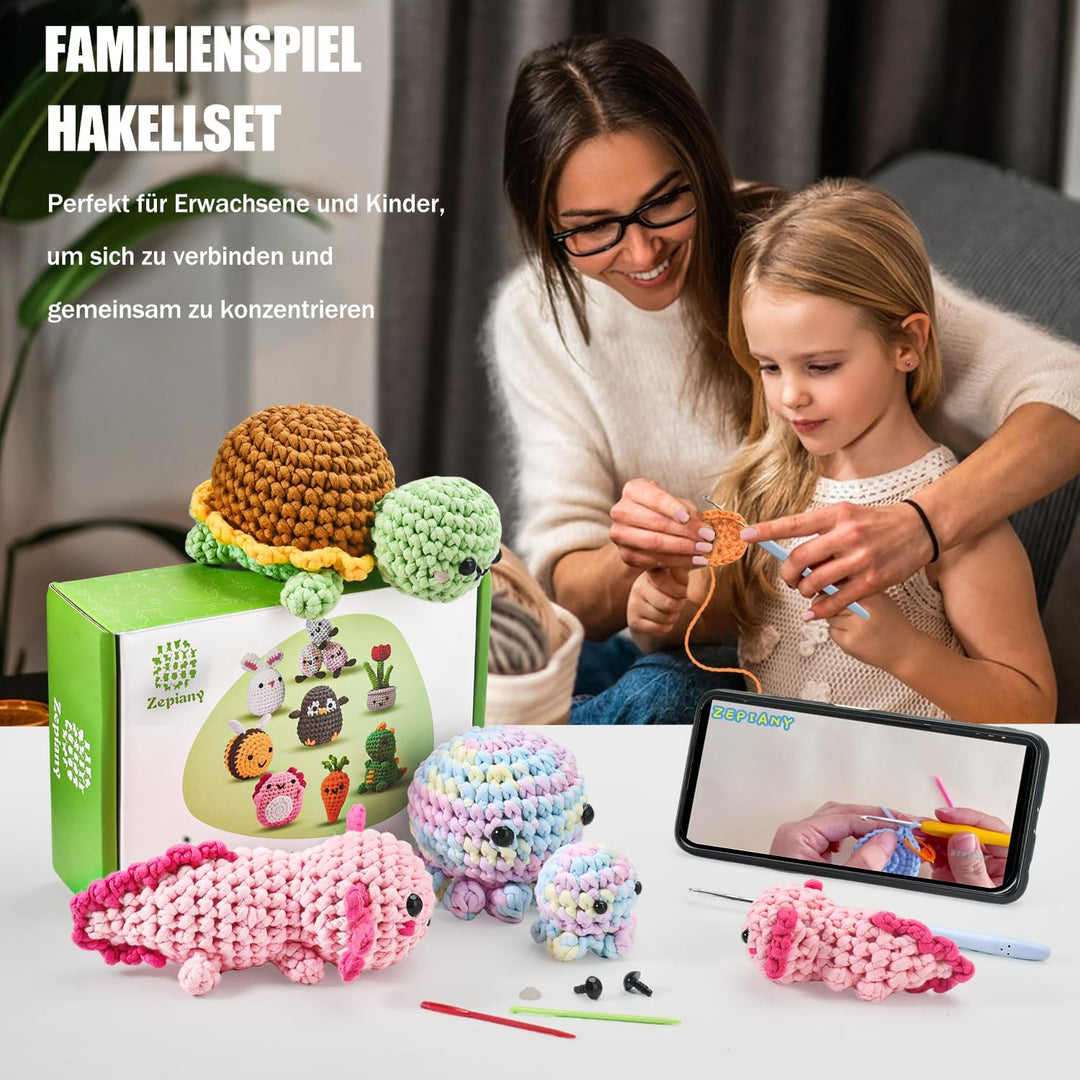 ElysiumEq Häkelset für Anfänger, Amigurumi Häkelset Tiere Crochet Kit, Alles in Einem Häkeln für Anf