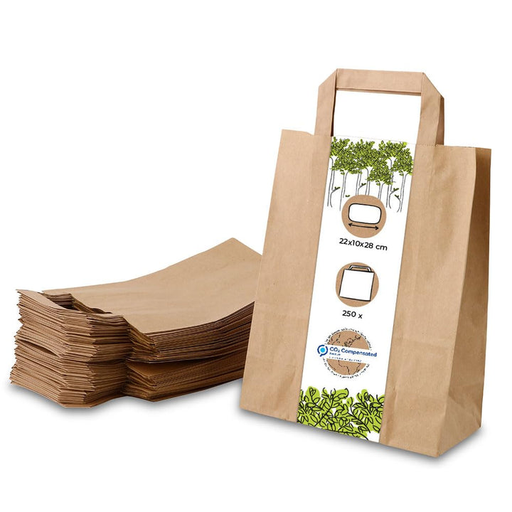 BIOZOYG 250x Papiertragetaschen 22 x 10 x 28 cm - braune Papiertüten mit Henkel Einkaufstüten - Papi