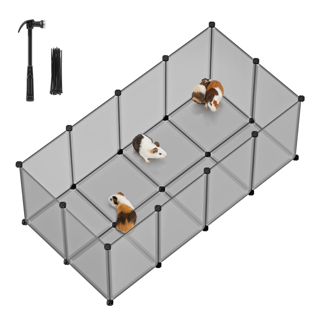 SONGMICS Freigehege mit Bodenplatten, Laufstall, Meerschweinchen Gehege, aus Kunststoff, Gehege für