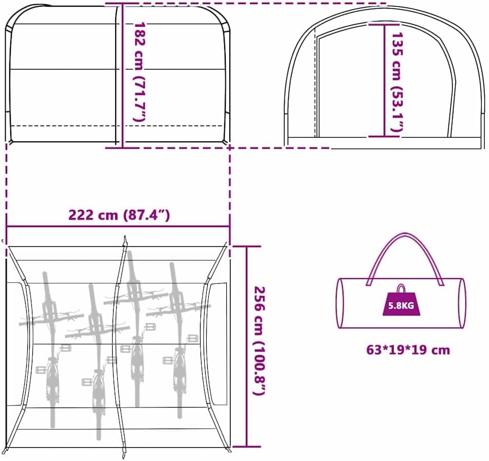Mangloder Fahrradgarage mit Dach Grün x x TAFT wetterfestes Outdoor-Fahrradlagerzelt mit E-Port, Sta