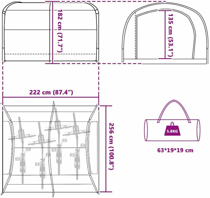Mangloder Fahrradgarage mit Dach Grün x x TAFT wetterfestes Outdoor-Fahrradlagerzelt mit E-Port, Sta