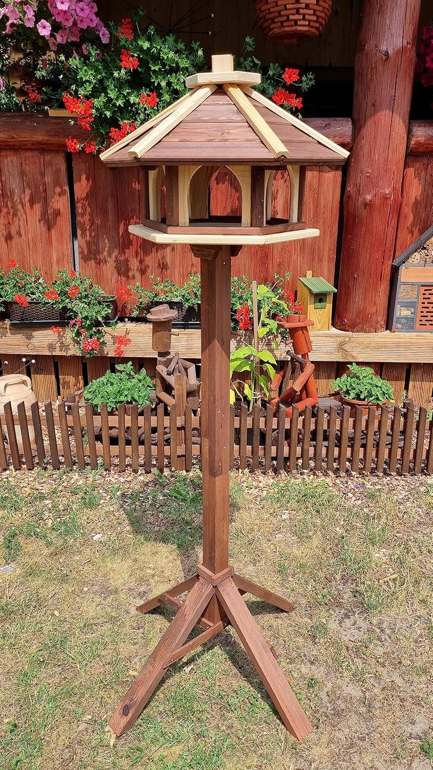 Vogelhaus mit Stander aus Holz, wetterfest, vogelfutterhaus, Futterhaus, Futterstation für Wildvögel