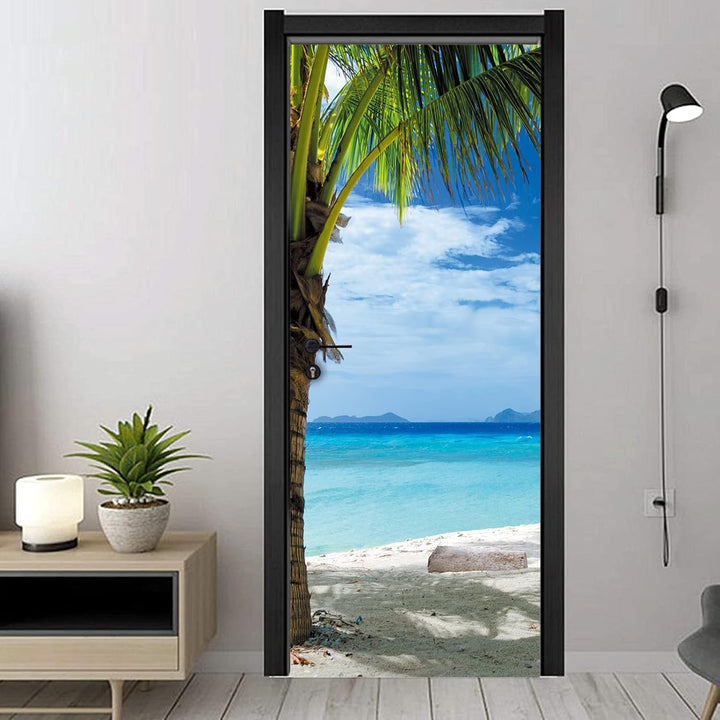 FLFK 3D Strand am Meer Türtapete selbstklebend Türposter Vinyl Entfernbar Türaufkleber Aufkleber Zuh