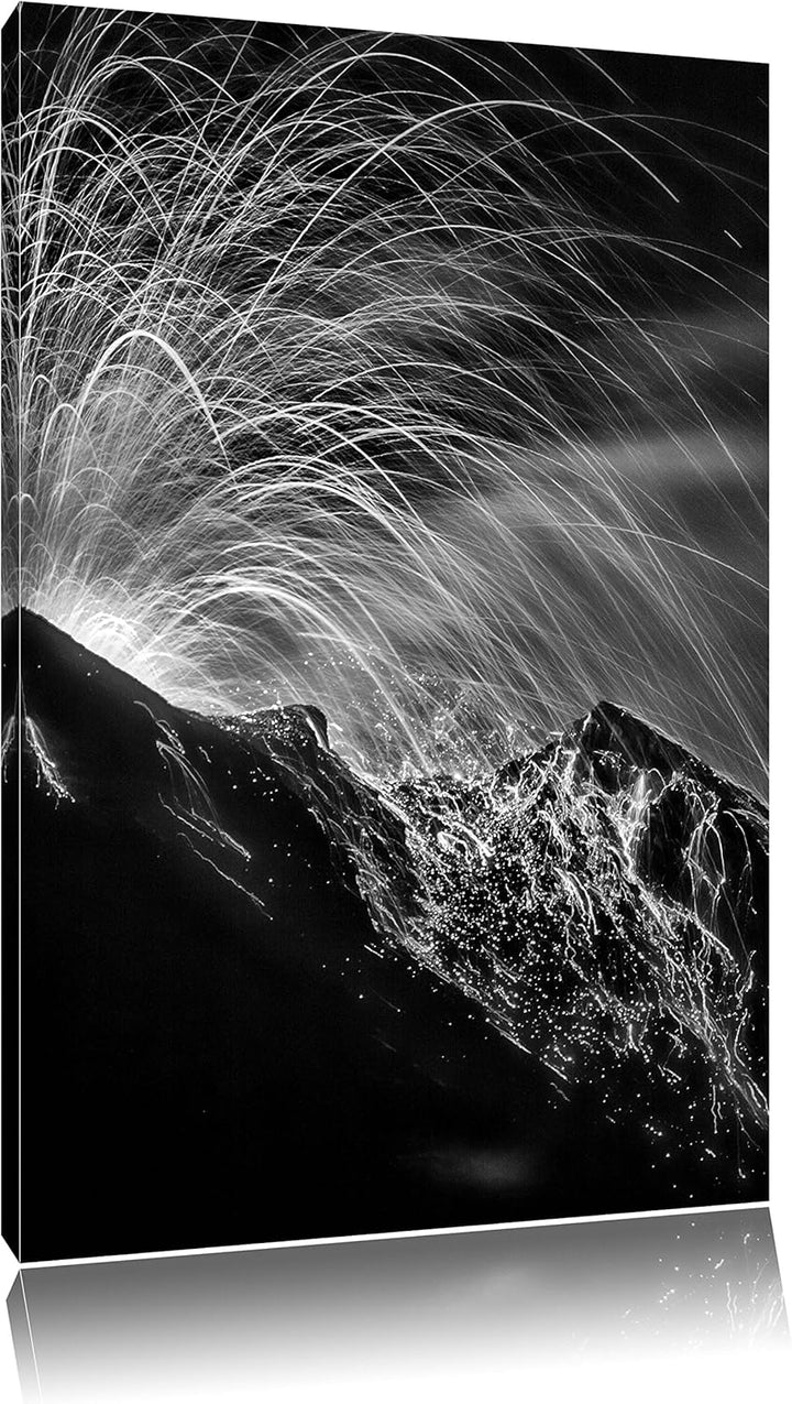 Pixxprint Monocrome, Bedrohlicher Vulkanausbruch, Format: 100x70 auf Leinwand, 100x70