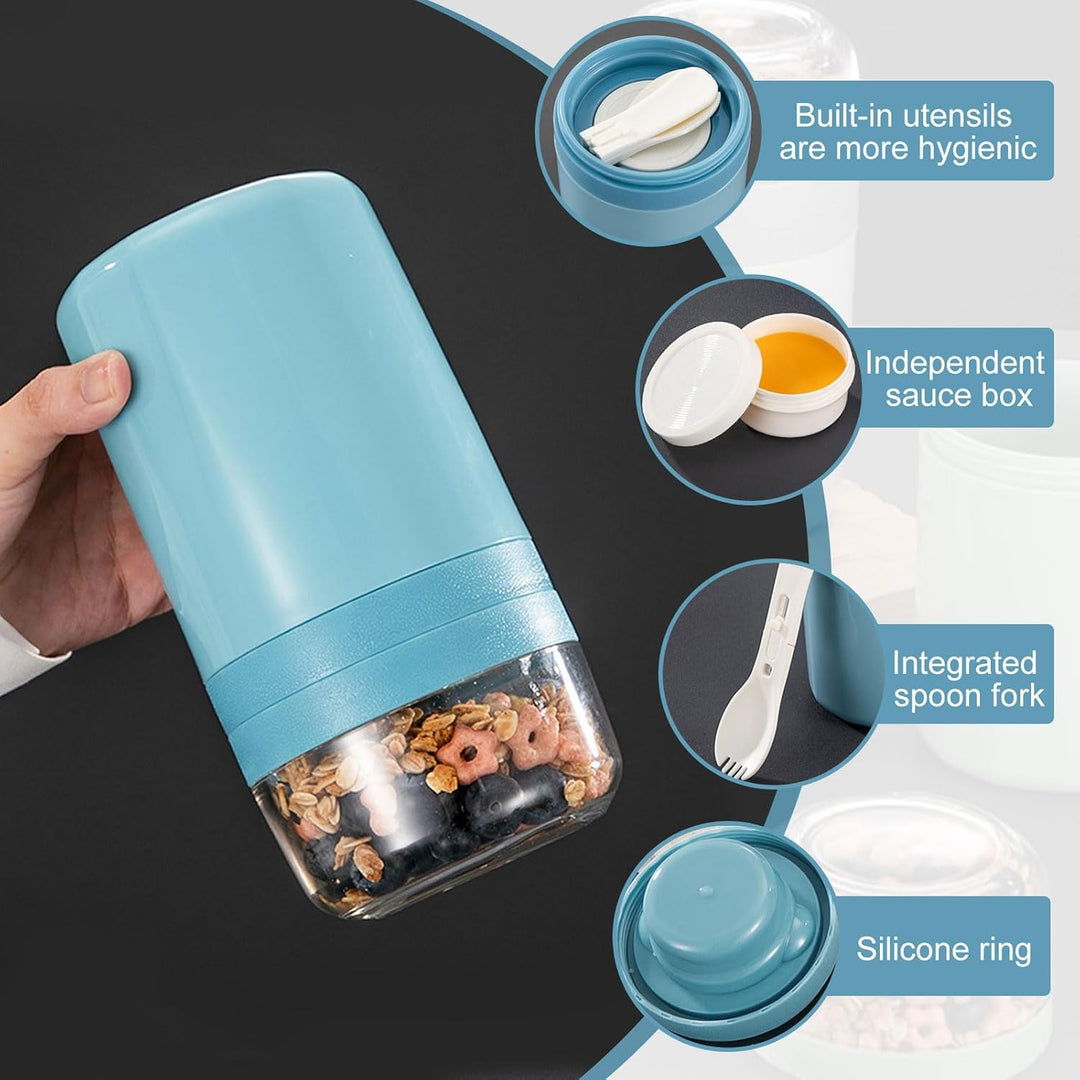 Bocguy 2 Stück Müslibecher To Go, 770ML Joghurt To Go Becher, PP-Material Porridge Becher Tragbar, 3