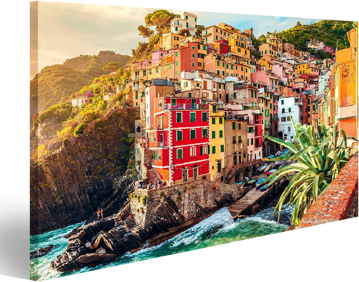 islandburner Bild auf Leinwand Riomaggiore Bei Sonnenuntergang Nationalpark Cinque Terre Ligurien La