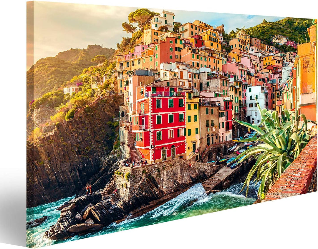 islandburner Bild auf Leinwand Riomaggiore Bei Sonnenuntergang Nationalpark Cinque Terre Ligurien La