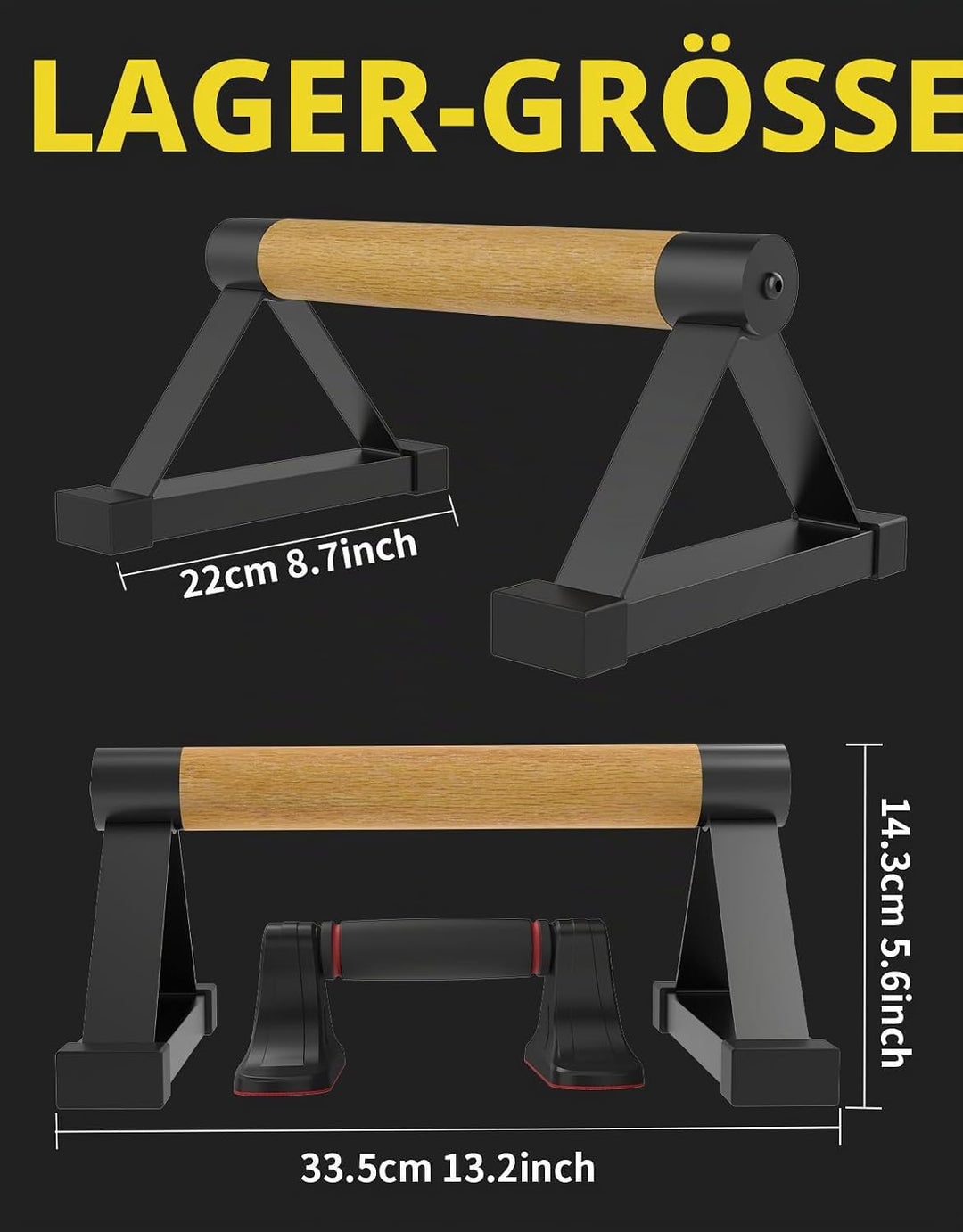 Wooden Push Up Bars Set, 2 Stück Liegestützgriffe aus Buchenholz Non Slip Parallettes Bars für Calis