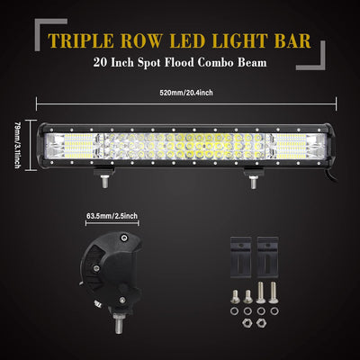 SKYWORLD LED-Lichtleiste, 7D 20 Zoll 288W Spot Flood Combo Beam Arbeitsscheinwerfer mit Kennzeichenh
