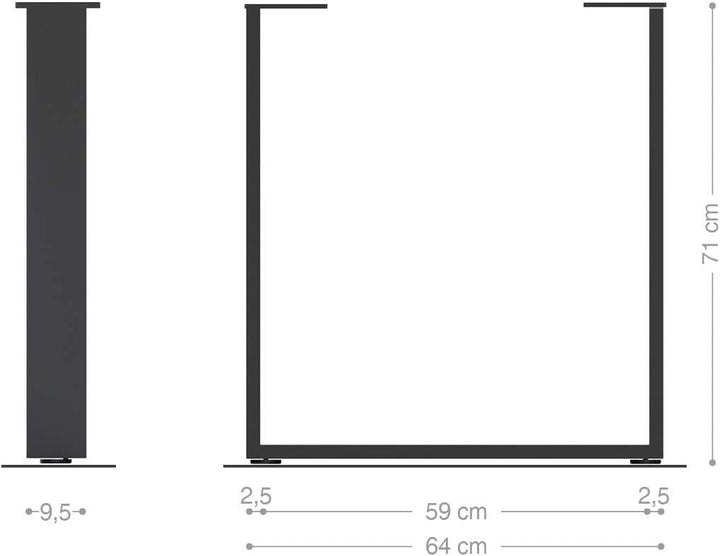 DELIFE Tischbeine Edelstahl Schmal (2er-Set) Tischgestell B9 x T64 x H71 cm, B9 x T64 x H71 cm